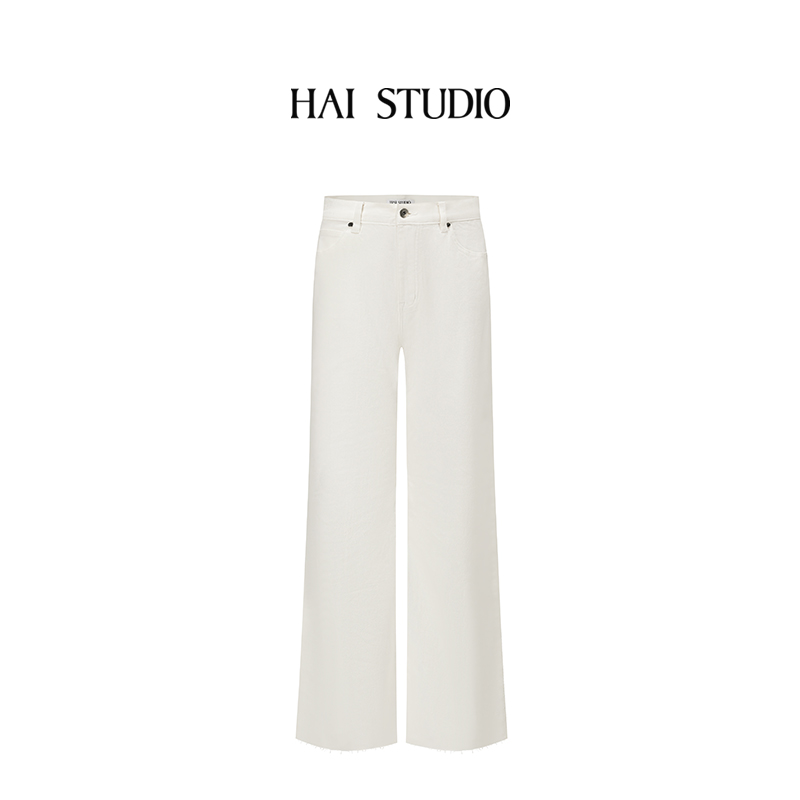 设计师白色直筒牛仔裤休闲长裤