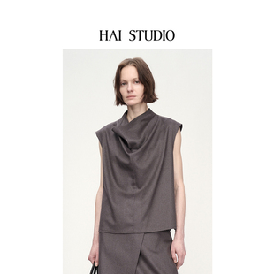 上衣 女士羊绒荡领无袖 不规则领宽松上衣 STUDIO2025秋冬新品 HAI