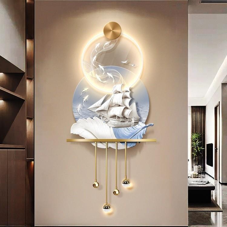 一帆风顺LED灯立体壁饰高端入户玄关装饰画帆船现代走廊过道挂画