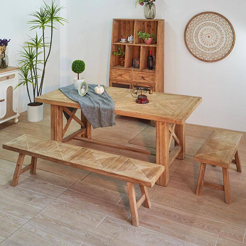 美式复古原木色大板长桌办公室展示桌椅组合会议洽谈会客休闲茶桌