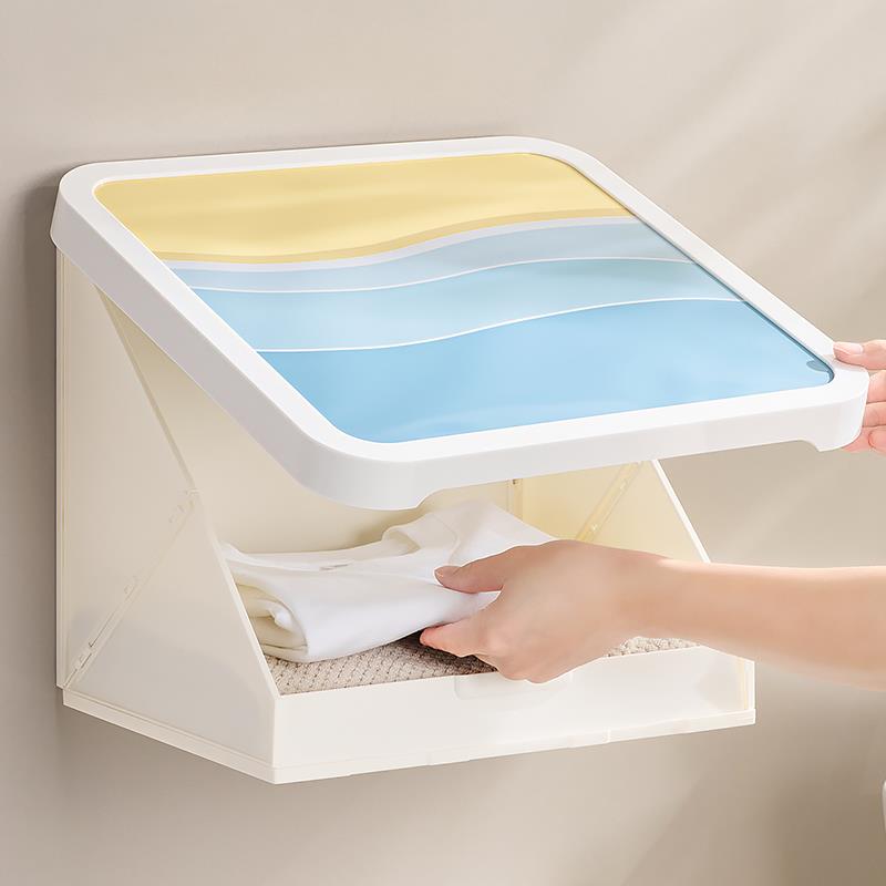 A9L浴室洗澡放衣服防水免打孔折叠收纳柜卫生间置物架壁画收纳箱