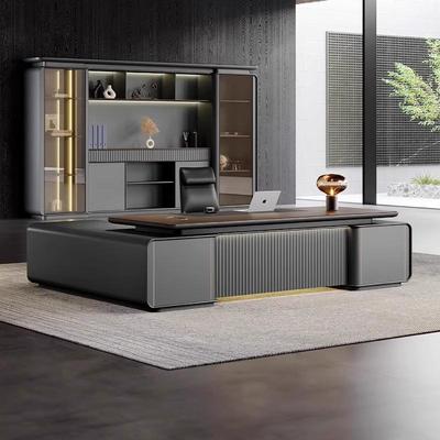 2025年新款高端轻奢总裁桌老板桌办公室大班台简约现代经理桌带灯