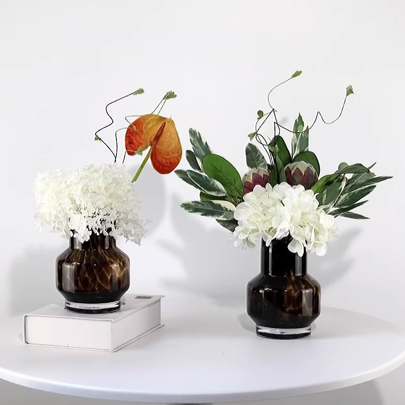 现代简约仿真花艺摆件复古豹纹干花插花器样板房客厅洽谈桌装饰花