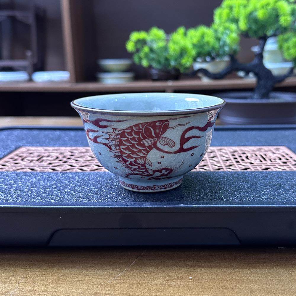 景德镇老陶泥品茗杯主人杯单杯复古色海水龙压手杯大号功夫茶杯子,餐饮具,茶杯,淘宝优惠券,粉丝福利购,淘宝优惠卷