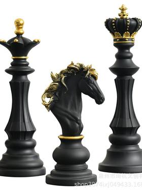 创意国际象棋树脂摆件橱窗样板房学院家居装饰品黑色白色棋子摆设
