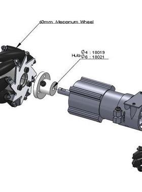 一套60mm铝轮麦克纳姆轮（2左2右）14144