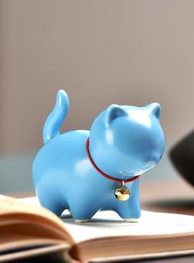 卡通猫铃铛陶瓷摆件可爱动物小猫咪家居桌面饰品轻奢送女朋友礼物