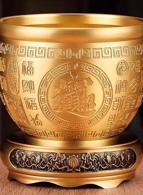 百福铜缸招财进宝聚宝盆纯黄铜米缸客厅摆件家居特大号聚财存钱罐