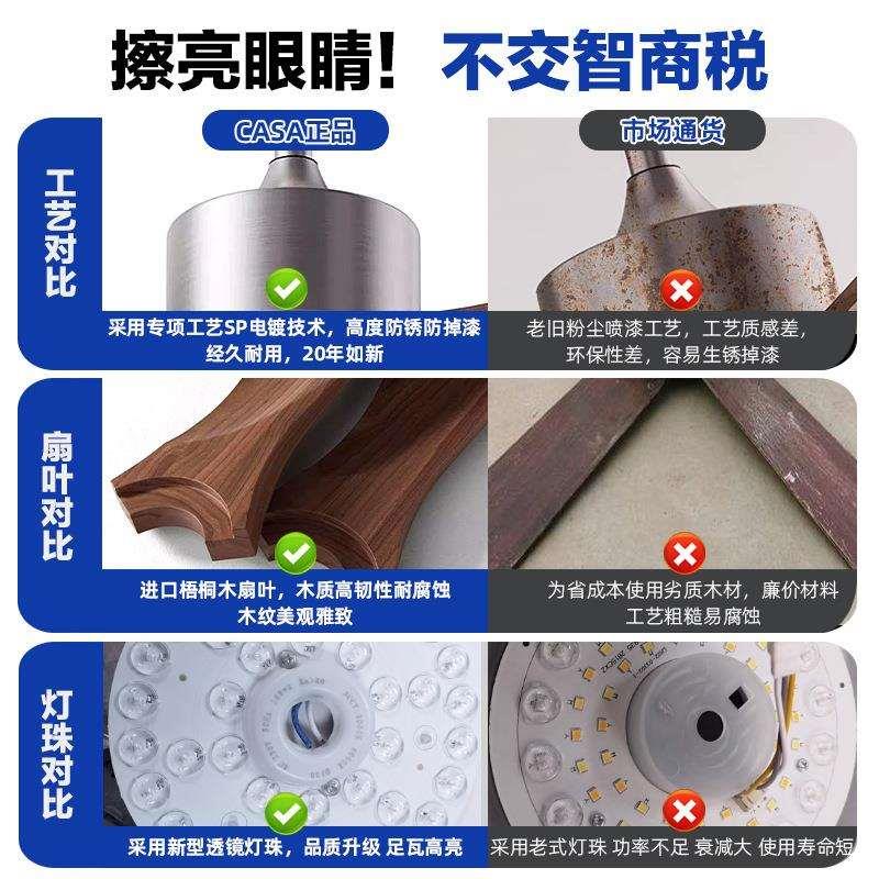 智能中古客厅风扇灯北美胡桃木色静音护眼卧室大风力吊扇灯casagd
