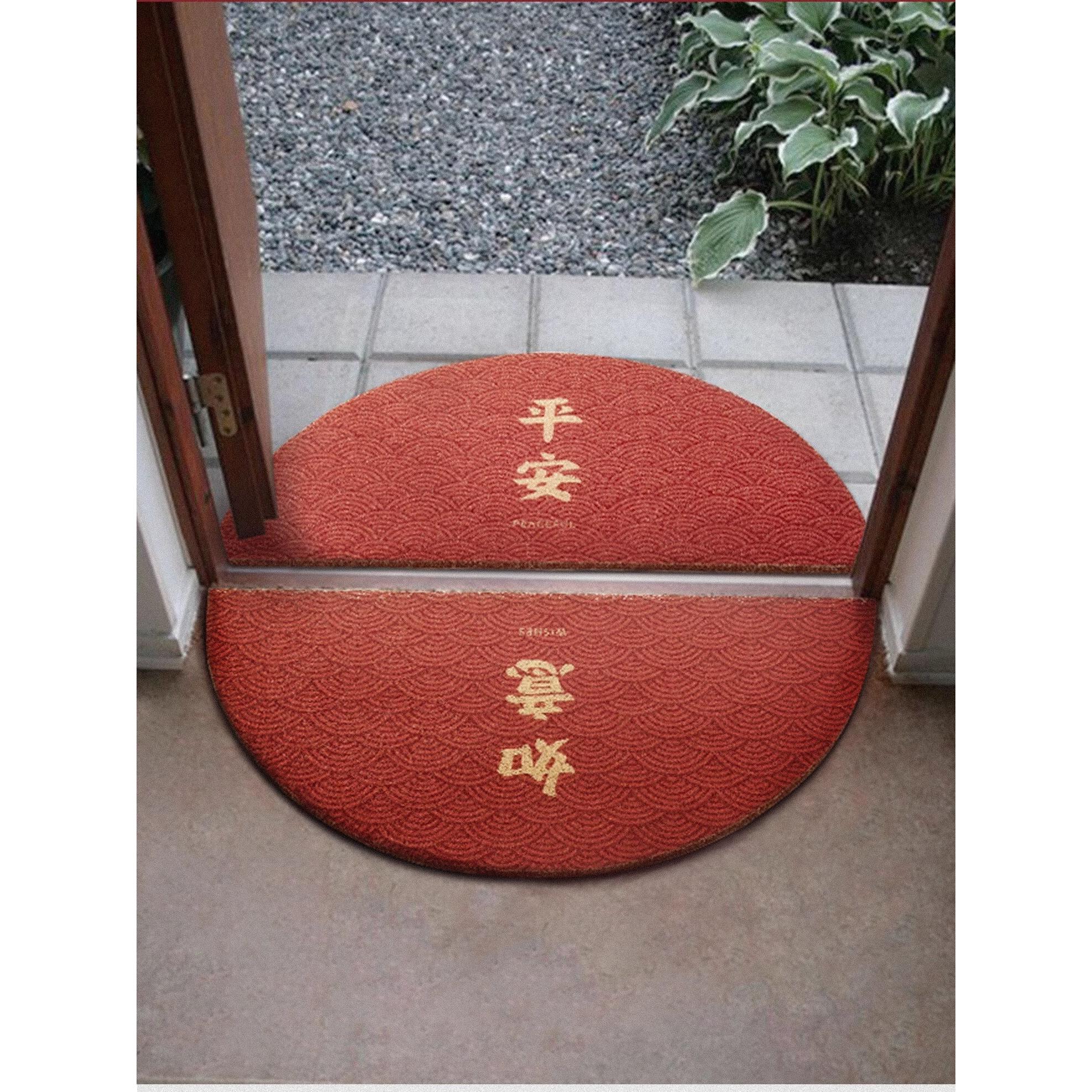 半圆入户门地垫红色高级感防滑耐脏可裁剪丝圈脚垫子进门玄关门垫
