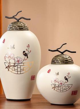 家居装饰品新中式陶瓷三件套摆件客厅电视柜酒柜玄关装饰罐子高端