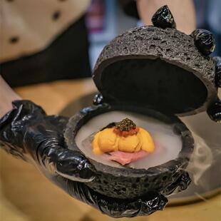 分子料理创意火山石球形 圆形 烟熏盅 黑色月球餐具酒店位上盘子