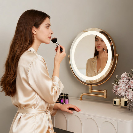 LED伸缩化妆镜化妆镜可拉伸桌面化妆镜可伸缩折叠化妆镜led化妆镜