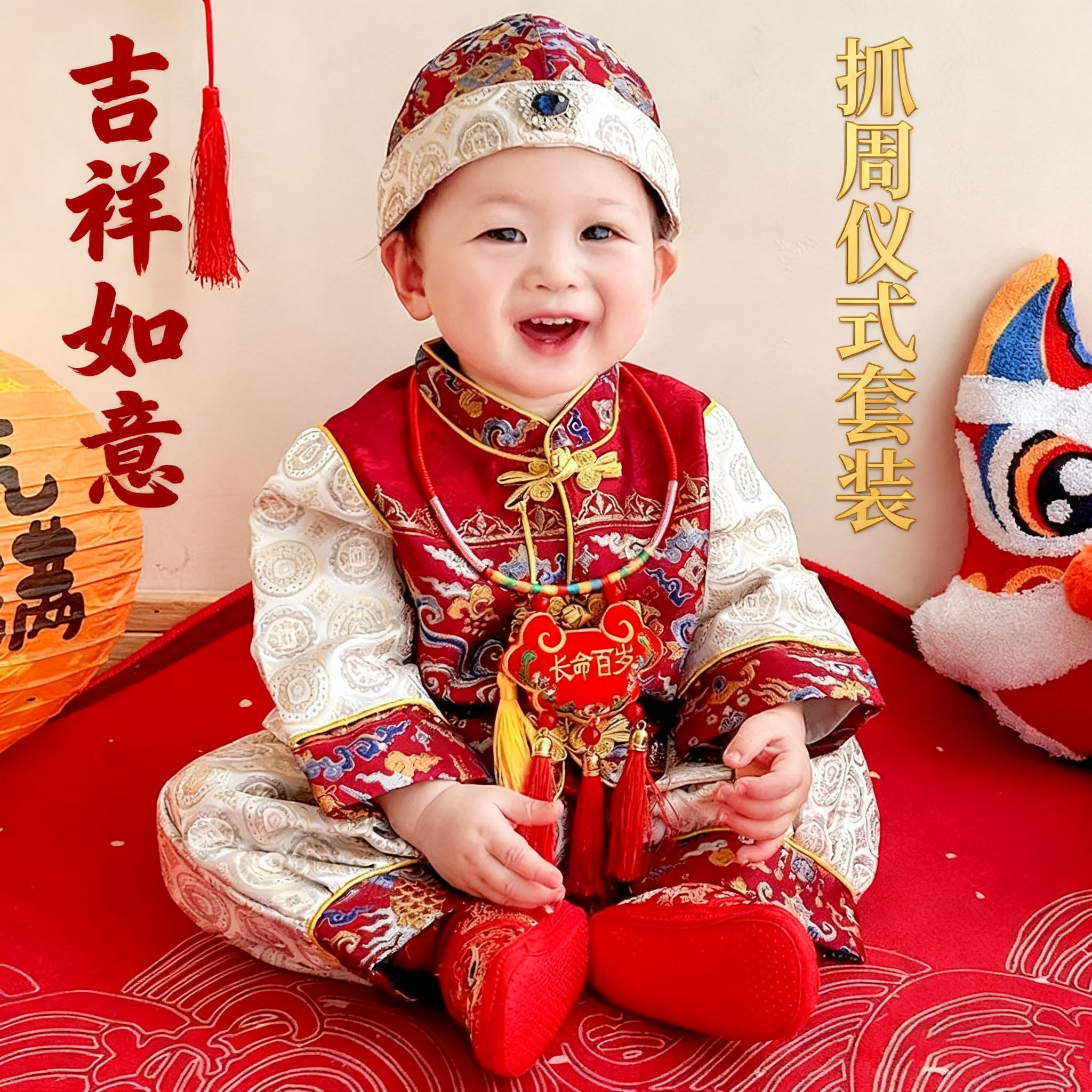 周岁礼服男宝宝抓周衣服新中式儿童洋气套装生日婴儿春秋拜年唐装