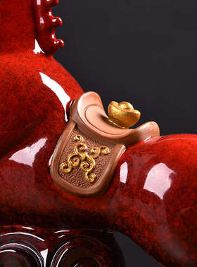 红色马到成功摆件陶瓷马工艺品 客厅酒柜办公室招财装饰饰品摆设