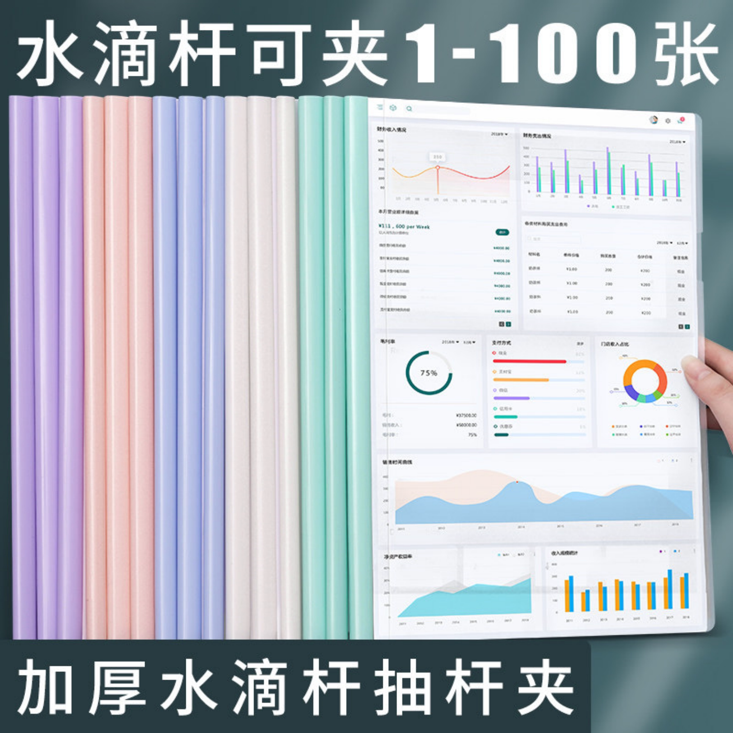 加厚透明A4抽杆文件夹插页