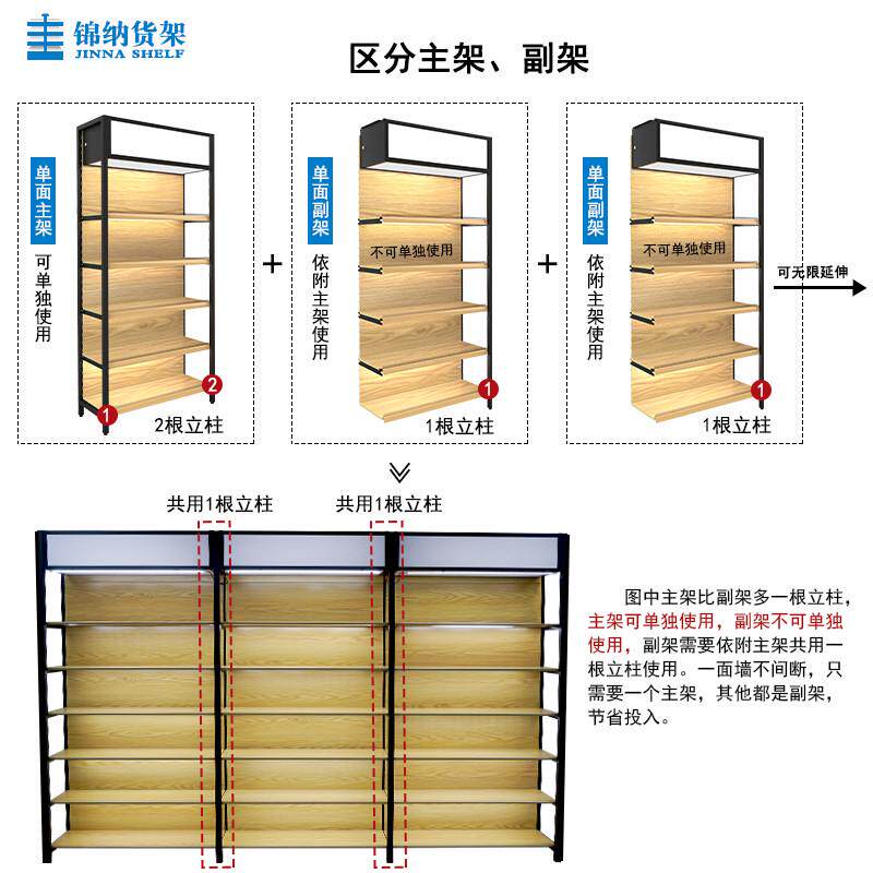 锦纳单面铁质转印木纹带LED灯箱超市文具孕婴货架精品展示储物架