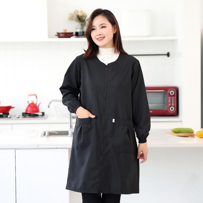 ce2q防水衣护罩衣大人女士新款工作服防尘家用厨房防油薄围裙长袖