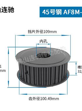 45齿钢8m72号t通孔同步皮带轮af型槽宽27/32/42/52内孔20-55mm