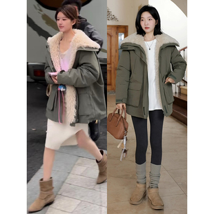 郭九九呢毛毛外套冬季 百搭大翻领宽松显瘦上衣 保暖防风派克服冬季