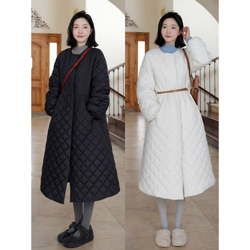 郭九九呢温柔风软糯宽松长款棉服女冬季新款气质显瘦连衣裙外套