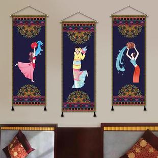 傣族人物风情布艺挂画民宿客栈室内装饰挂毯酒店饭厅包厢背景墙挂