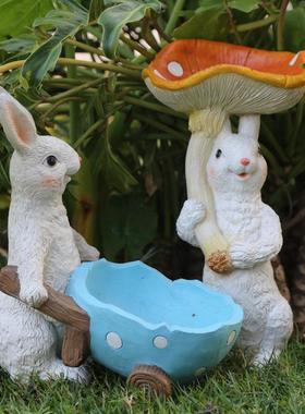 花园幼儿园林景观别墅庭院子户外创意多肉花盆树脂卡通兔子摆件