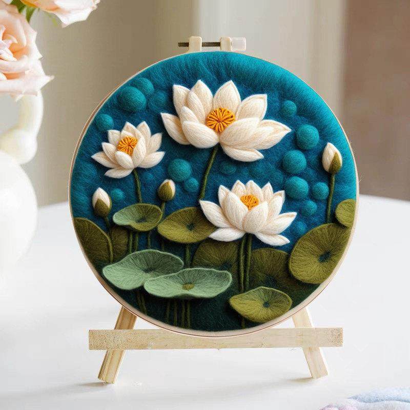 国风荷花羊毛毡羊毛毡手工diy材料包制作生日礼物摆件装饰画 画挂,居家布艺,戳戳绣,淘宝优惠券,粉丝福利购,淘宝优惠卷