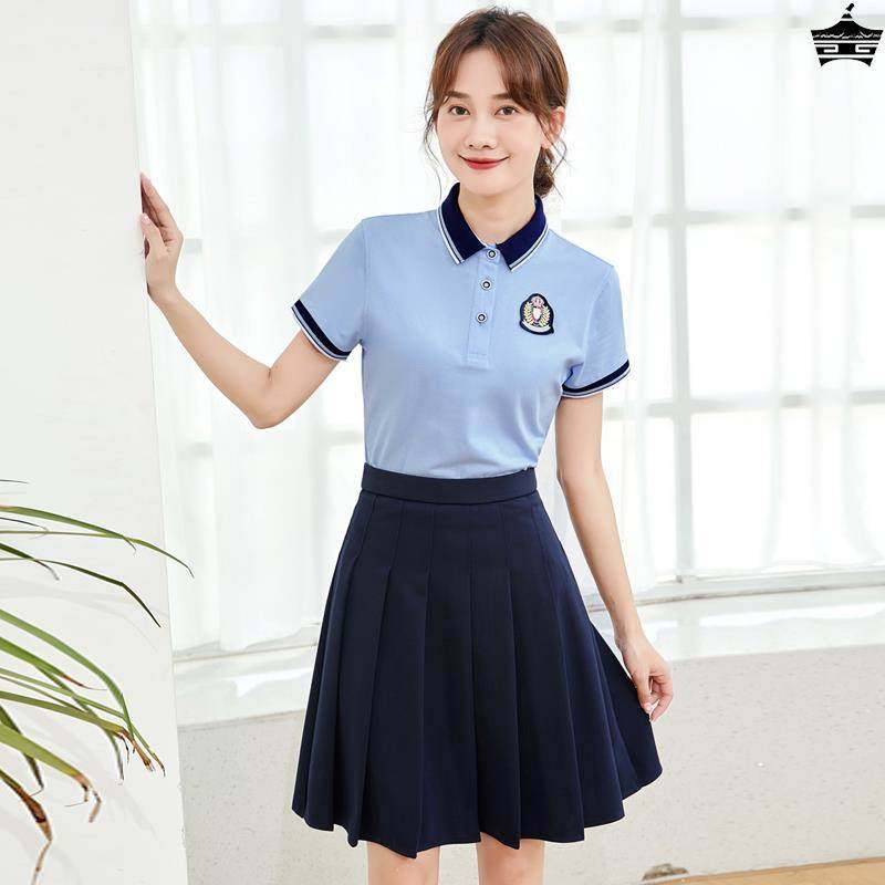 幼儿园老师园服夏季短袖套装裙幼师高端气质polo衫定制教师工作服