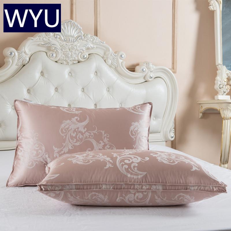 五星级酒店95%德国莱茵白鹅绒全绒枕芯 单人进口羽绒枕头真丝提花