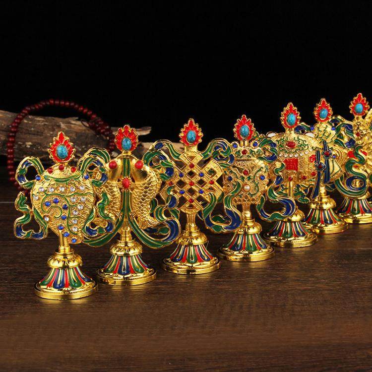 藏传用品尼泊尔合金八吉祥摆件密宗法器供品吉祥八宝佛像组合