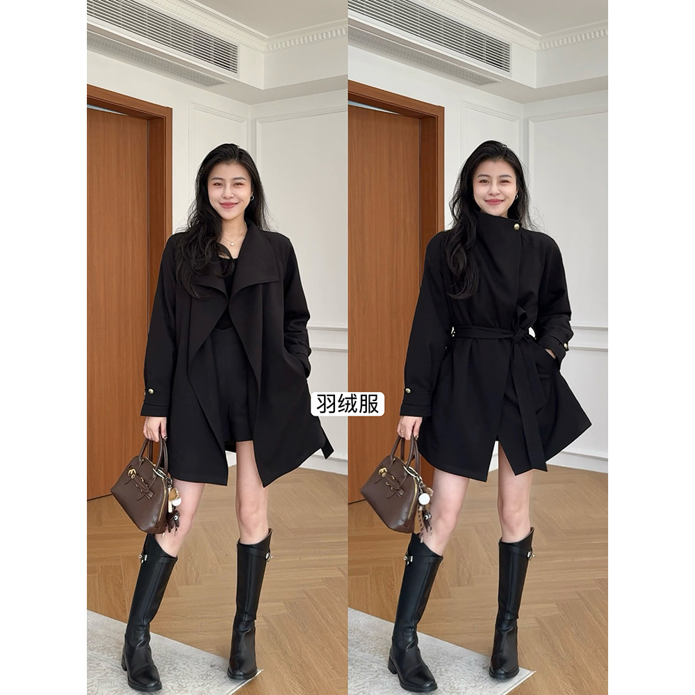 张阿星【北欧时刻】气质韩系大翻领收腰风衣羽绒外套