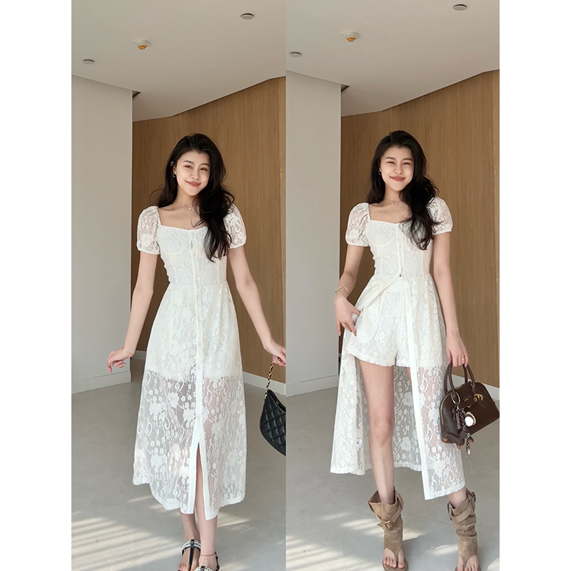 张阿星【假日指南】法式重工提花蕾丝长开衫+短裤W425A02352