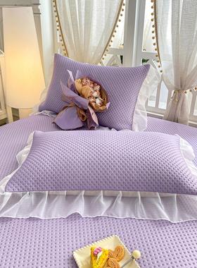 夏季凉爽冰丝绸蕾丝华夫饼米色豆沙颜色粉红色紫色枕套对公主的风