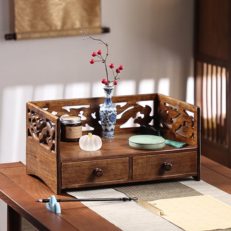 异丽实木茶杯置物架桌上中式茶具收纳层架茶台茶盘收纳盒都承盘茶