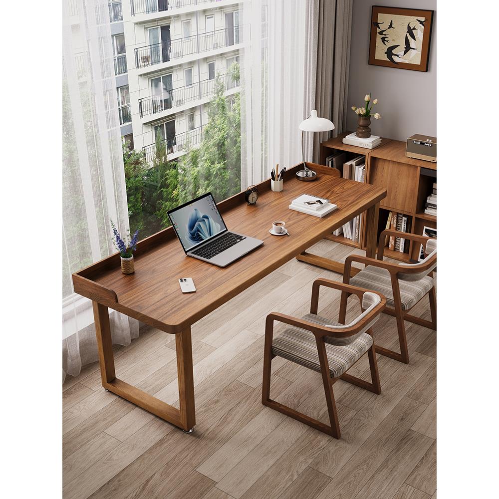 双面上漆全实木书桌双人电脑桌长条桌学习工作台简约办公原木桌子