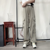 浅色工装 2XL码 秋上新 唐S家女款 春秋季 高腰抽绳束脚直筒阔腿裤