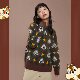 女潮流满印提花秋冬季 秋冬上新 美帮家圆领毛衫 复古毛衣女