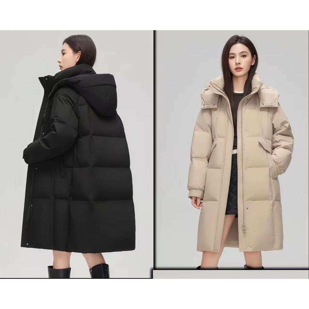 冬上新！M~2XL码雅L家女款冬季纯色修身中长款加厚连帽羽绒服外套