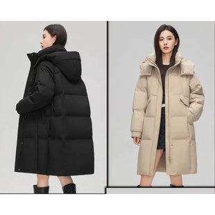 冬上新！M~2XL码雅L家女款冬季纯色修身中长款加厚连帽羽绒服外套