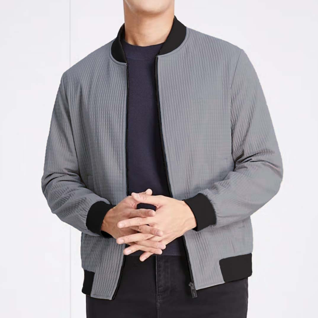 秋上新!S~2XL码 什物J家男士春秋款华夫格面料拉链长袖休闲外套