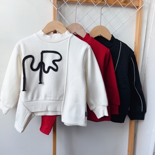 秋冬上新!110-140码儿童卫衣男女童秋冬半高领加绒保暖休闲卫衣