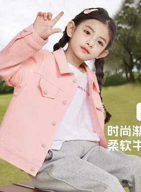 秋上新！110~160码小猪家儿童春秋款小女孩紫色牛仔翻领夹克外套