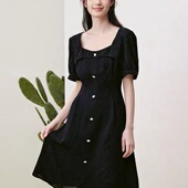 小黑裙显瘦轻薄优雅短袖 夏款 裙 XL码 H兔家女雪纺提花经典 清