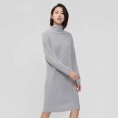 清瑕疵 连衣裙 米X家女秋冬纯羊毛拼接设计感半高领长袖 XL码