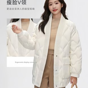冬上新！S~L码雪家女士冬季大V领羽绒服廓形时尚菱格羽绒服外套