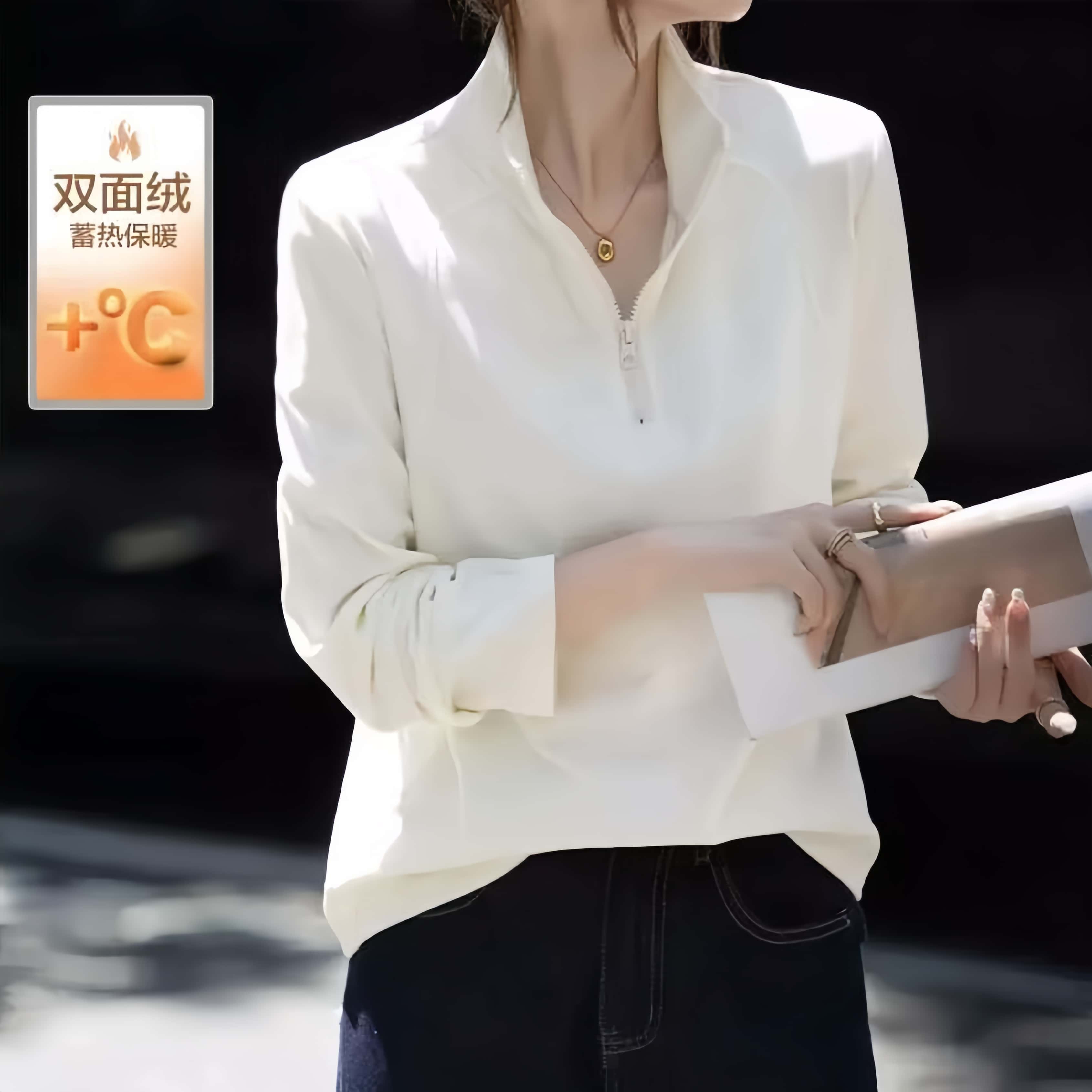 秋冬上新!德M家秋季简约风半开拉链立领直筒宽松小个子卫衣女上衣