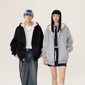 4XL码 班家男女款 冬上新 冬季 羊羔绒外套加绒加厚连帽拉链卫衣