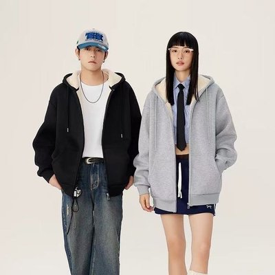 冬上新！S~4XL码 班家男女款冬季羊羔绒外套加绒加厚连帽拉链卫衣