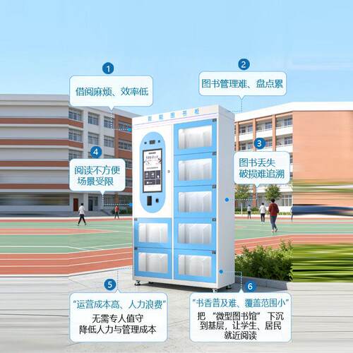 RFID智图能微型书馆柜学校社区QM-DAN21自助借共享人脸扫码还阅书